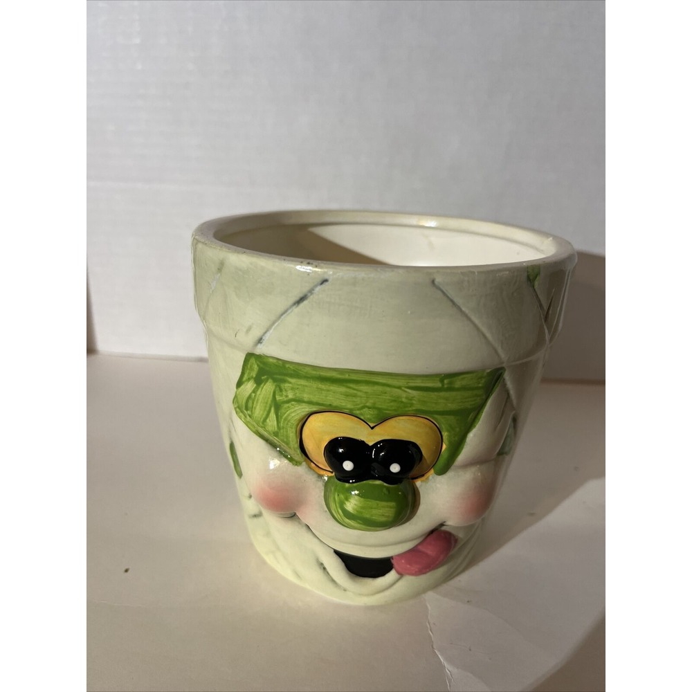 Vintage 80s Halloween Ghost Hand Painted Ceramic Planter Pot Pail Decoration‎